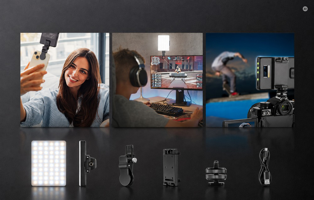 LED Šviestuvas - Neewer BASICS VL67B Studijinis LED Šviestuvas 2500–8500 K 0–100 % CRI/TLCI 97 12 Efektų 2 000 mAh USB-C Baltas aprašymas - Prekės nuotrauka