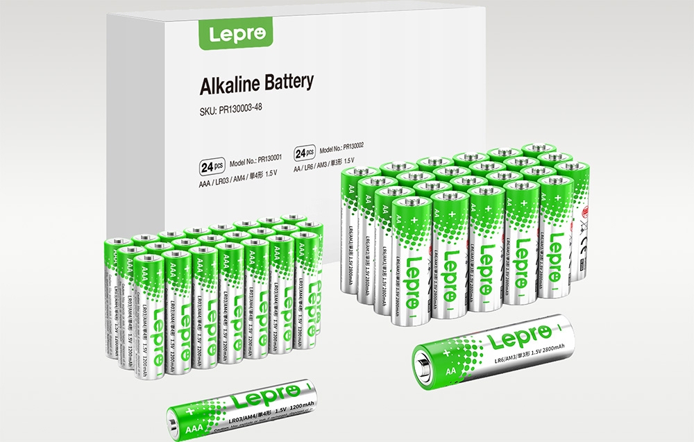 Šakotuvas LEPRO 130003-48 AA/AAA Alkaline Batteries, 48-Pack aprašymas - Prekės nuotrauka