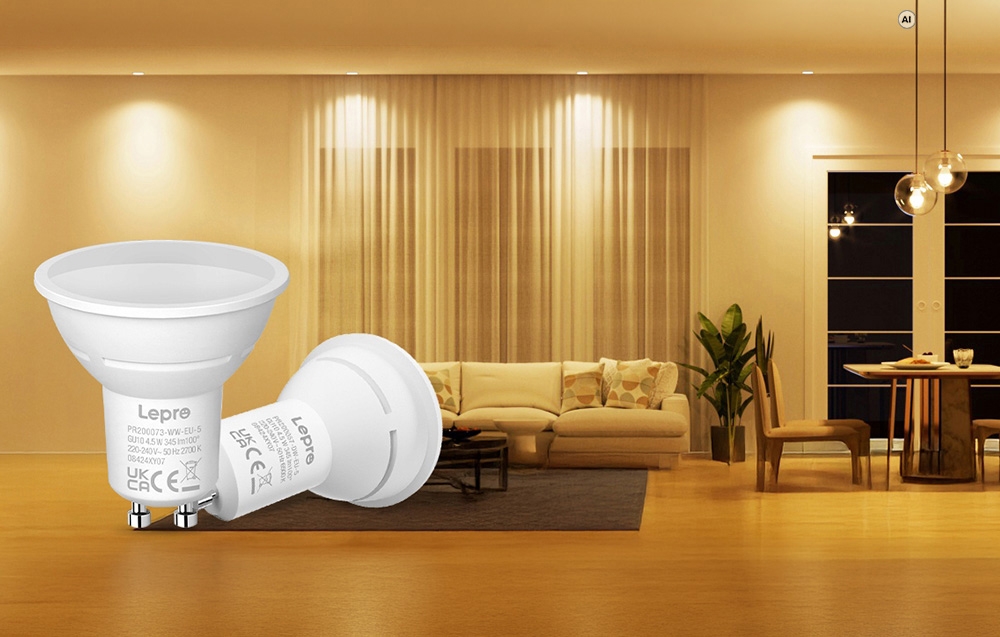 LEPRO 200073-WW-EU-5 GU10 LED Bulb, 4.5W, 345 lm, 2700K, 100°, 5-pack aprašymas - Prekės nuotrauka