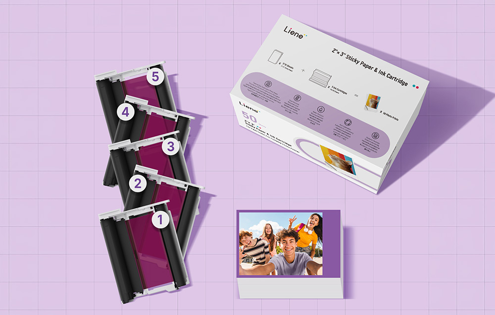 Spausdintuvas Liene 2x3" Photo Paper, 50 sheets + 5 ink cartridges aprašymas - Prekės nuotrauka