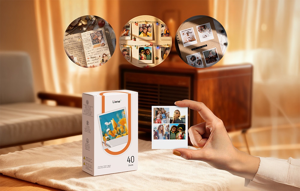 Spausdintuvas Liene Amber 3x3" Self-Adhesive Photo Paper, 40 Sheets + 1 Refill aprašymas - Prekės nuotrauka