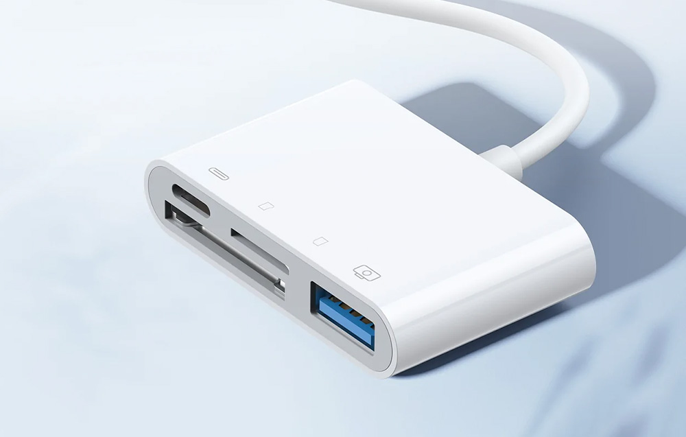Lightning - USB OTG adapteris Joyroom S-H142 SD kortelių skaitytuvas Micro SD - baltas aprašymas - Prekės nuotrauka Lightning - USB OTG adapteris Joyroom S-H142 SD kortelių skaitytuvas Micro SD - baltas aprašymas - Prekės nuotrauka