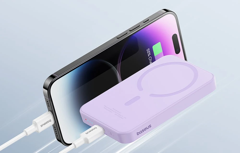 Magnetinis Mini Powerbank Baseus 5000mAh 20W (violetinė) aprašymas - Prekės nuotrauka Magnetinis Mini Powerbank Baseus 5000mAh 20W (violetinė) aprašymas - Prekės nuotrauka