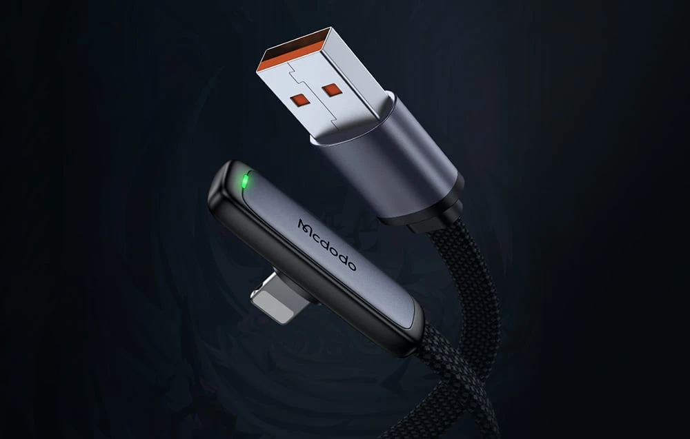 Mcdodo CA-2791 USB ir žaibo kampo kabelis, 1.8 m (juodas) aprašymas - Prekės nuotrauka