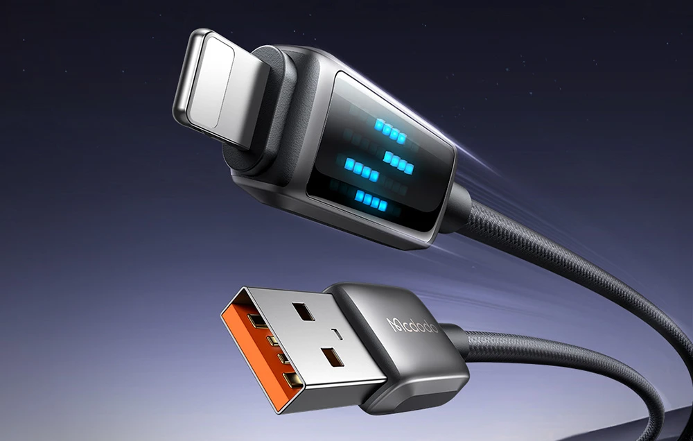 Mcdodo CA-5250 LED ekranas USB-A su Lightning duomenų kabeliu 1.2 m aprašymas - Prekės nuotrauka Mcdodo CA-5250 LED ekranas USB-A su Lightning duomenų kabeliu 1.2 m aprašymas - Prekės nuotrauka