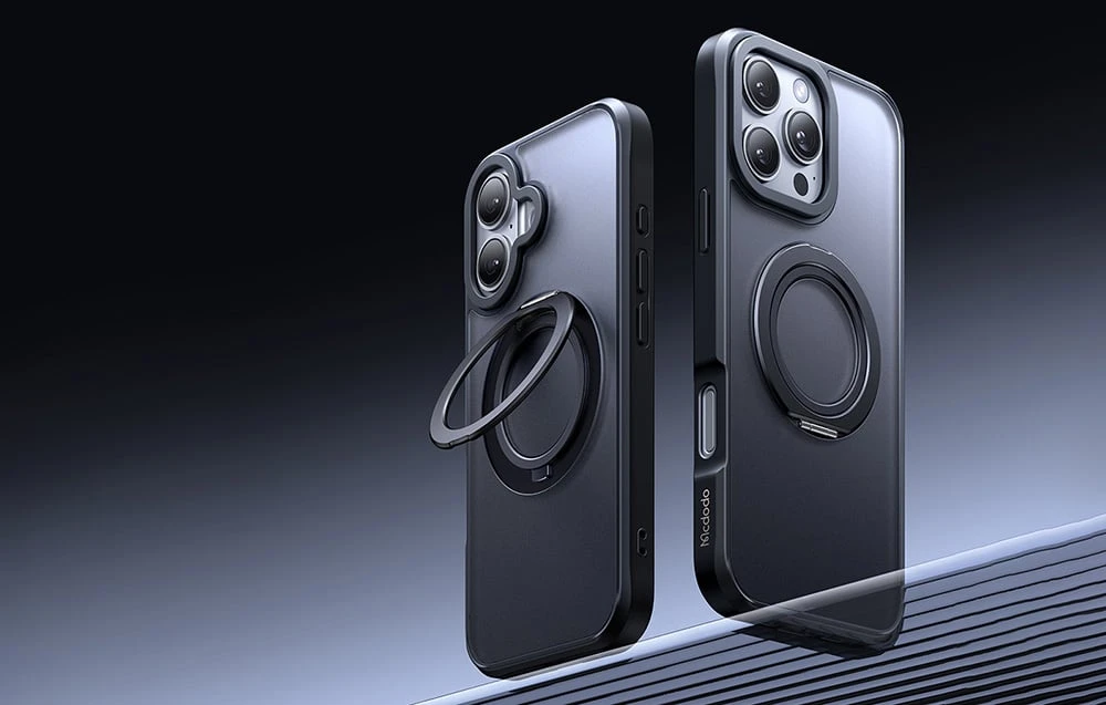 McDodo PC-4931 MagSafe dėklas, skirtas iPhone 16 Plus su stovu (juodas) aprašymas - Prekės nuotrauka