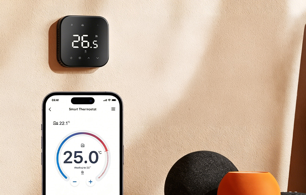 Meross MTS215 Wifi termostatas Katilo / vandens šildymo sistemai Apple Homekit, Matter juodas aprašymas - Prekės nuotrauka