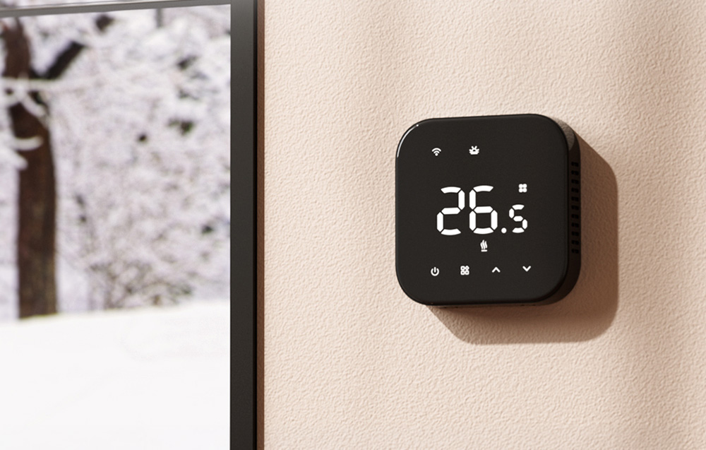 Meross MTS215 Wifi termostatas Katilo / vandens šildymo sistemai Apple Homekit, Matter juodas aprašymas - Prekės nuotrauka