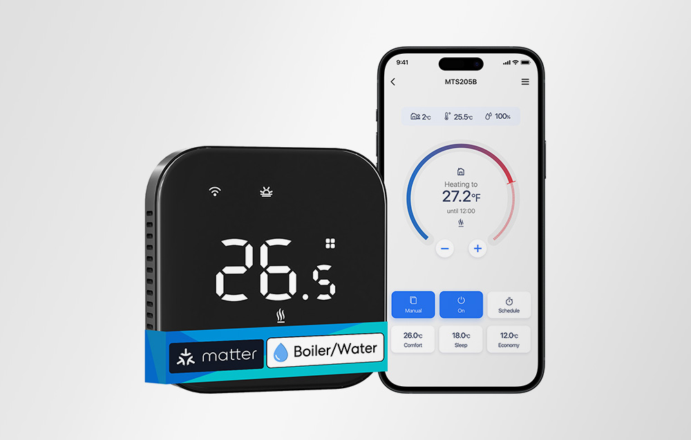 Meross MTS215 Wifi termostatas Katilo / vandens šildymo sistemai Apple Homekit, Matter juodas aprašymas - Prekės nuotrauka