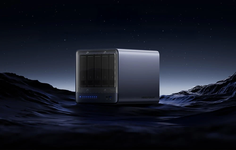 MINI-PC Minis Forum NAS N5 AMD Ryzen 7 H255, 16GB+128GB OS storage aprašymas - Prekės nuotrauka
