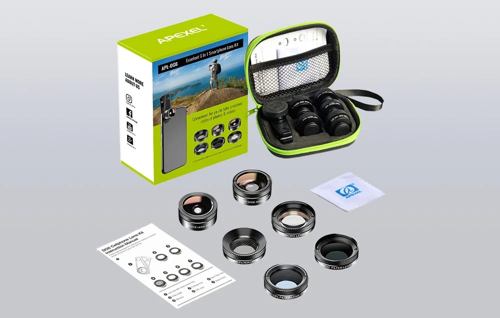Mobiliojo objektyvo rinkinys APEXEL APL-DG6V2 6 viename universalus (juodas) aprašymas - Prekės nuotrauka Mobiliojo objektyvo rinkinys APEXEL APL-DG6V2 6 viename universalus (juodas) aprašymas - Prekės nuotrauka