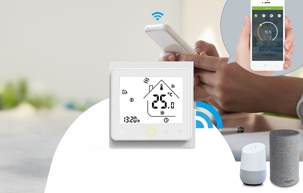 Moes WHT-022-GB Termostatas elektrinei šildymo sistemai su temperatūros sensoriumi grindims aprašymas - Prekės nuotrauka