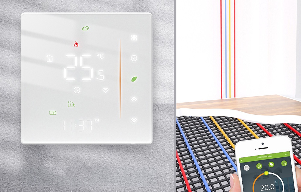 MOES WHT-006-GB-WH Wi-Fi Thermostat for Electric Heating (Baltas) aprašymas - Prekės nuotrauka