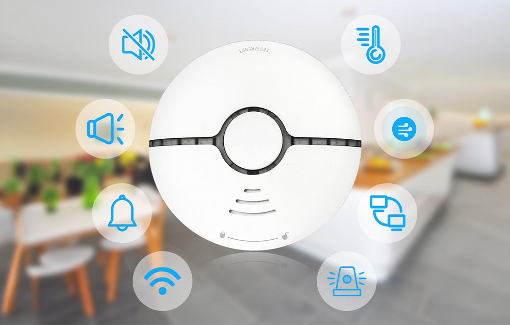 Moes WSS-S išmanusis bevielis wifi dūmų jutiklis, detektorius su sirena valdomas Tuya, Smart life aprašymas - Prekės nuotrauka