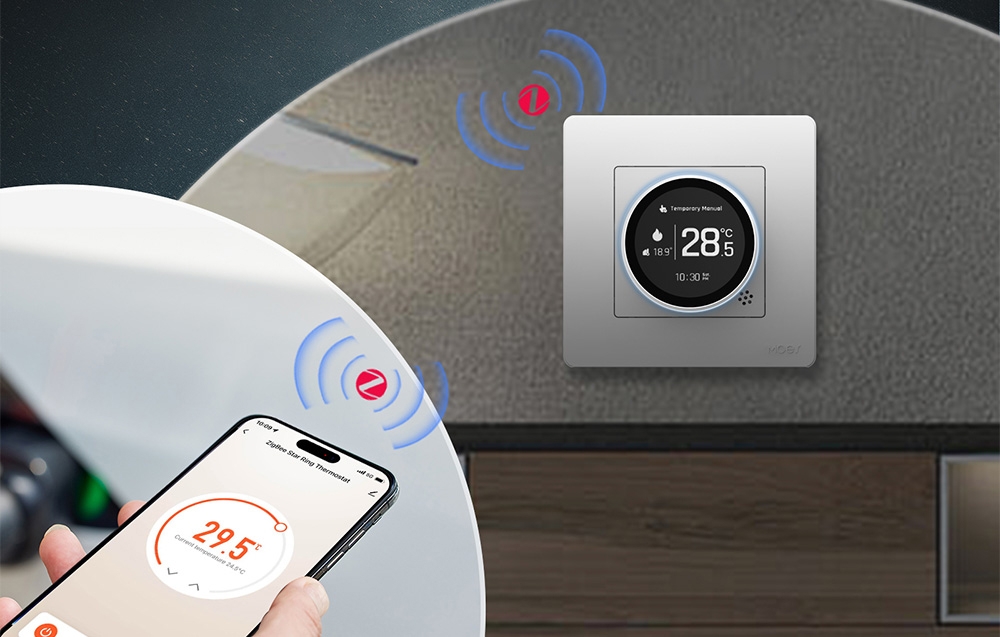 Moes Star Ring Zigbee išmanusis termostatas elektriniam šildymui 16A GB, baltas aprašymas - Prekės nuotrauka