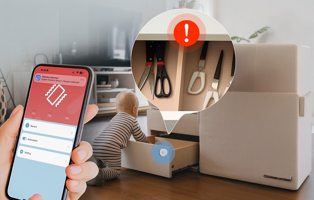 MOES ZSS-S02-VBR-C ZigBee Vibration Sensor aprašymas - Prekės nuotrauka