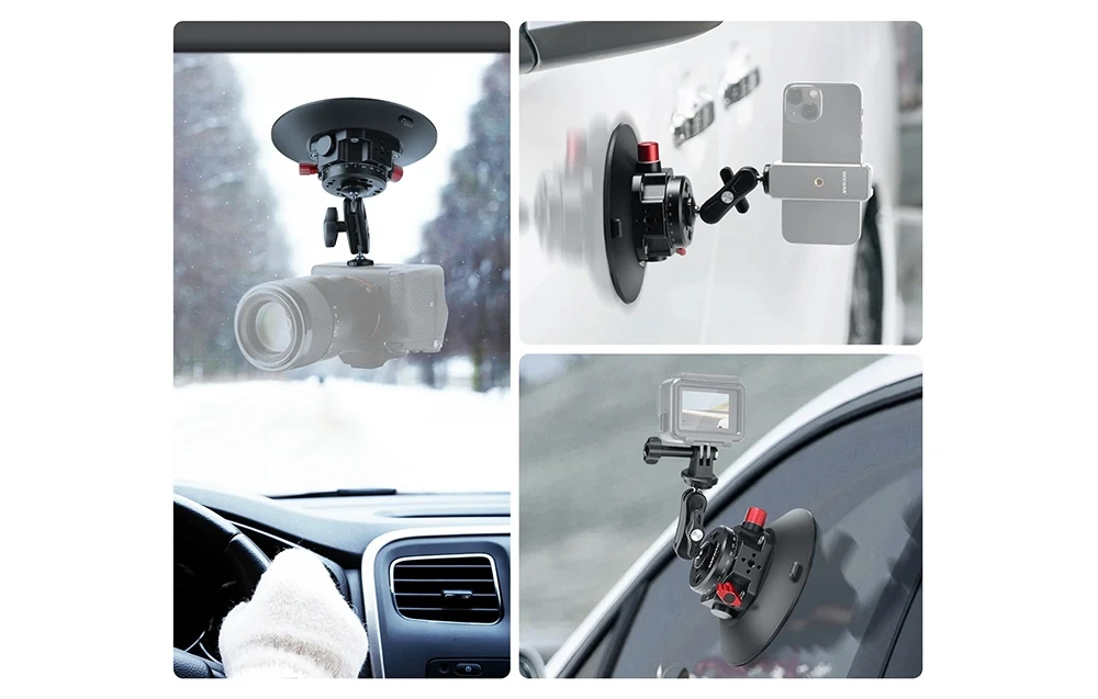 Mount with suction cup 1/4 inch Neewer CA013 for sports cameras (DJI Action, GoPro, Insta360) aprašymas - Prekės nuotrauka