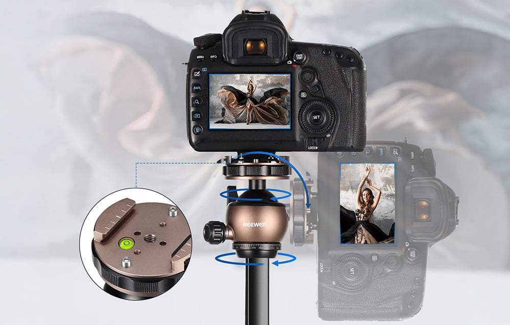 NEEWER CARBON FIBER TRAVEL TRIPOD, WITH 360° aprašymas - Prekės nuotrauka