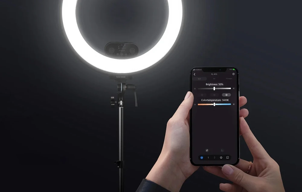 „Neewer RL45B“ 45 W 18 colių itin plonas LED žiedinių šviestuvų rinkinys aprašymas - Prekės nuotrauka