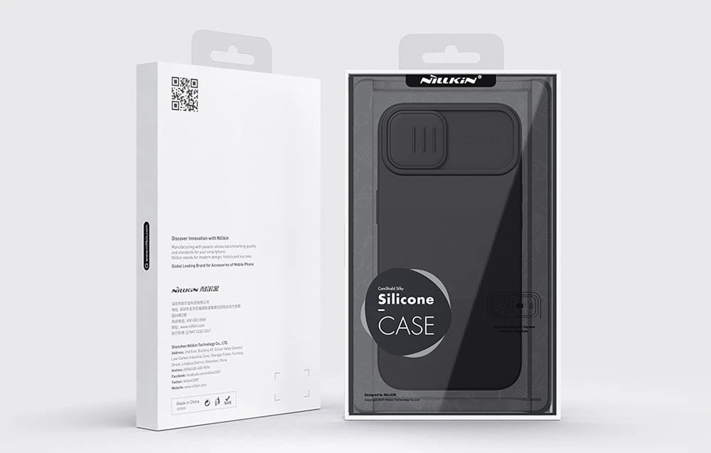 Dėklas Nillkin CamShield Silky Silicone Apple iPhone 15 Plus juodas aprašymas - Prekės nuotrauka