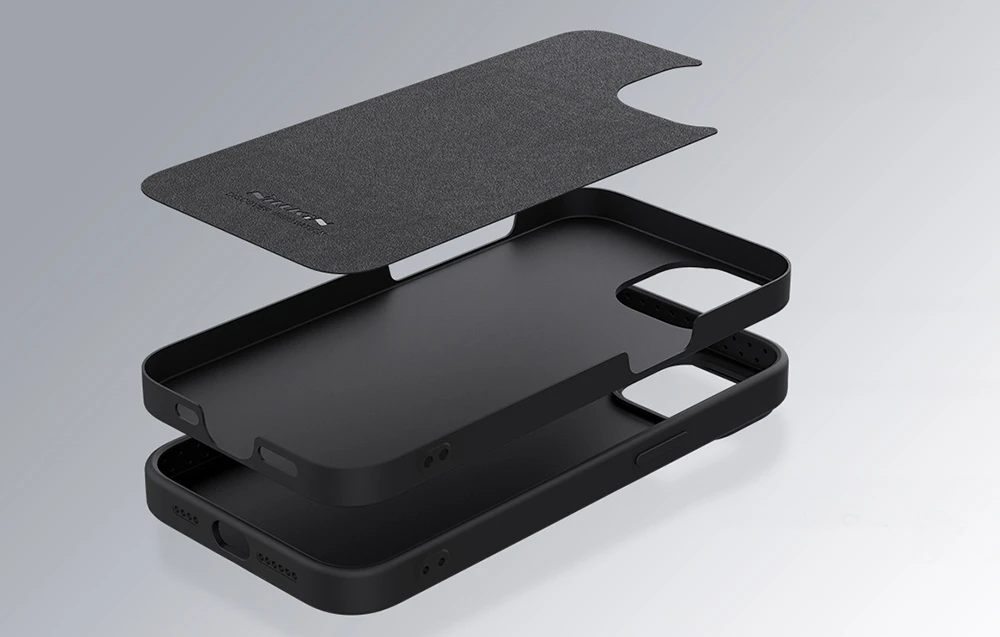Dėklas Nillkin CamShield Silky Silicone Apple iPhone 15 Plus juodas aprašymas - Prekės nuotrauka