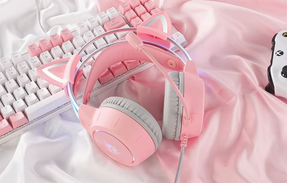 Žaidimų ausinės ONIKUMA X15Pro Rožinė Cat's Ears aprašymas - Prekės nuotrauka