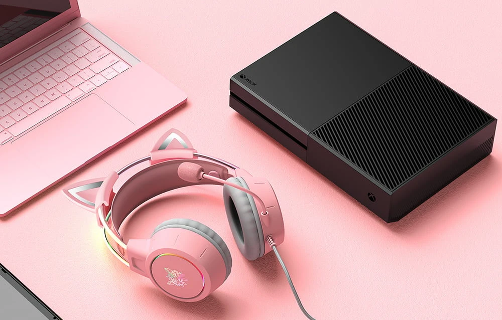 Žaidimų ausinės ONIKUMA X15Pro Rožinė Cat's Ears aprašymas - Prekės nuotrauka