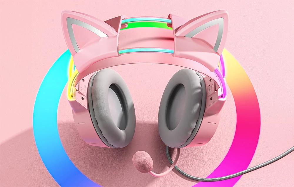 Žaidimų ausinės ONIKUMA X15Pro Rožinė Cat's Ears aprašymas - Prekės nuotrauka