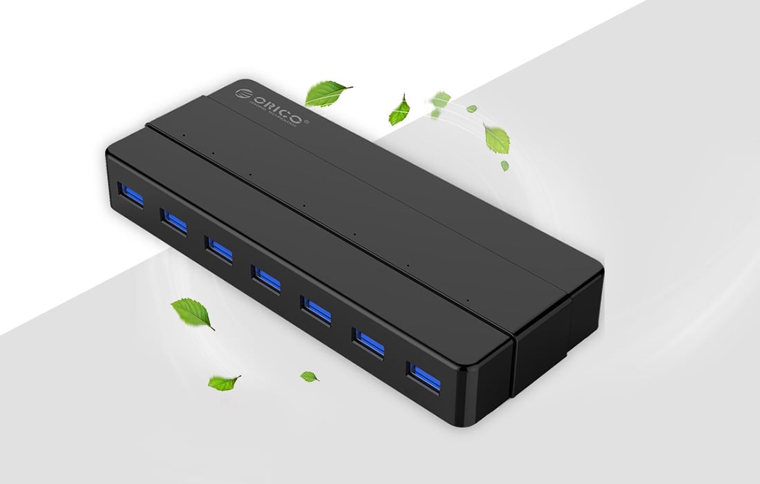 „Orico“ šakotuvas, 7xUSB, 30 colių, juodas