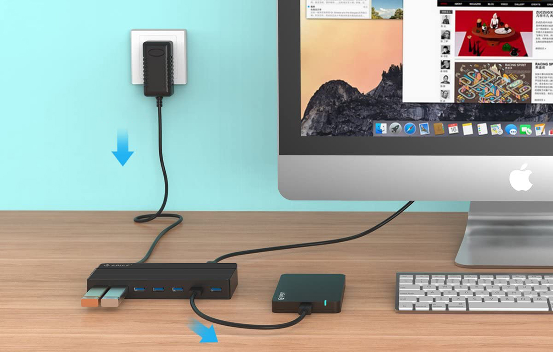 „Orico“ šakotuvas, 7xUSB, 30 colių, juodas