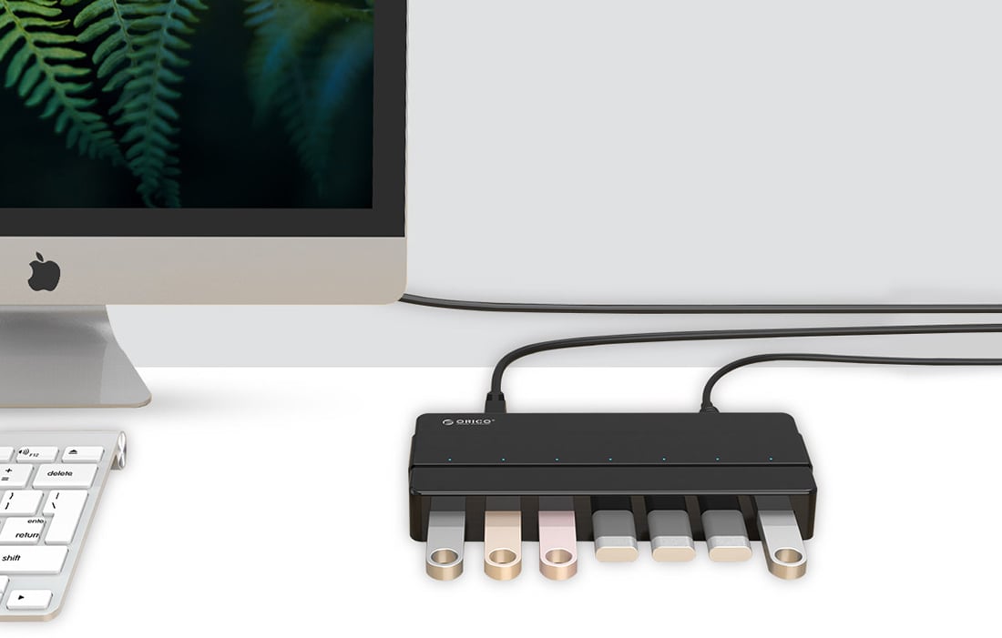 „Orico“ šakotuvas, 7xUSB, 30 colių, juodas