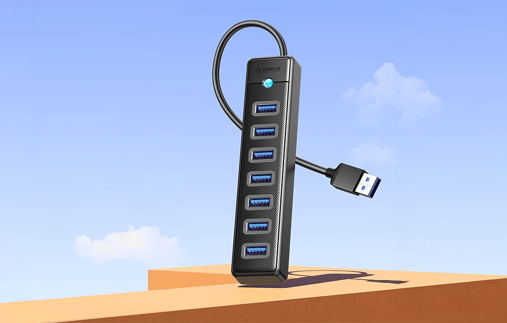Orico Hub USB-A iki 7xUSB-A 3.0 – juoda aprašymas - Prekės nuotrauka Orico Hub USB-A iki 7xUSB-A 3.0 – juoda aprašymas - Prekės nuotrauka