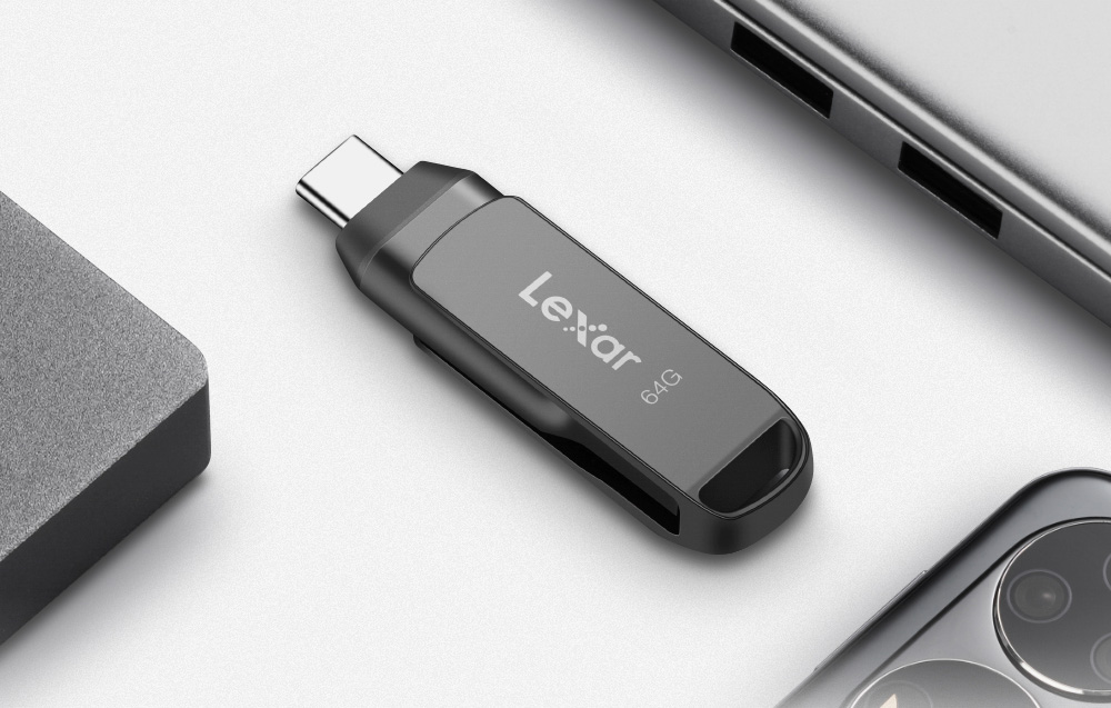Lexar | 2 viename USB atmintinė, kurios skaitymo greitis siekia 130 MB/s | „JumpDrive Dual Drive D400“ | 64 GB | C ir A tipo USB 3.1 | Pilkas aprašymas - Prekės nuotrauka