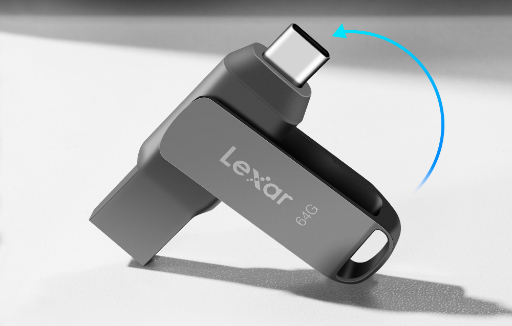Lexar | 2 viename USB atmintinė, kurios skaitymo greitis siekia 130 MB/s | „JumpDrive Dual Drive D400“ | 64 GB | C ir A tipo USB 3.1 | Pilkas aprašymas - Prekės nuotrauka