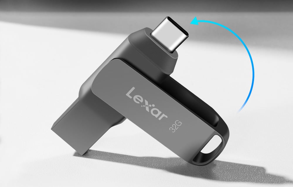 Lexar | 2 viename USB atmintinė, kurios skaitymo greitis siekia 100 MB/s | „JumpDrive Dual Drive D400“ | 32 GB | C ir A tipo USB 3.1 | Pilkas aprašymas - Prekės nuotrauka