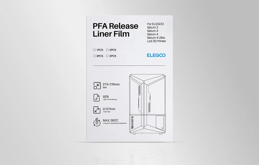 PFA folija Elegoo Saturn 3D spausdintuvams - 273x176mm - 5 vnt. aprašymas - Prekės nuotrauka
