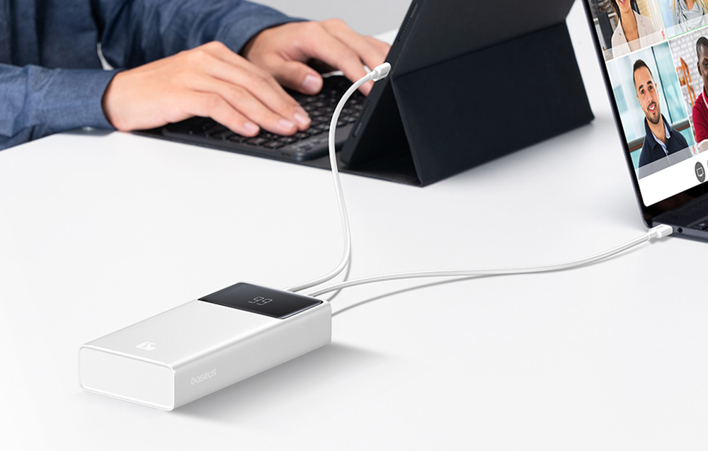 Power Bank Baseus Star-Lord, 20000mAh 65W + USB – USB-C laidas (baltas) aprašymas - Prekės nuotrauka