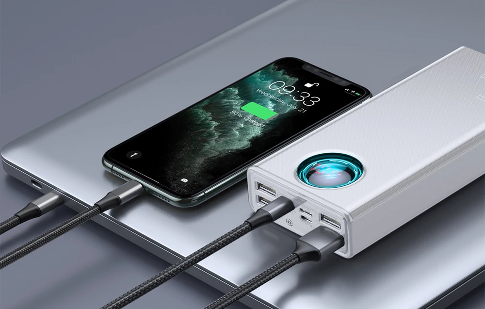 Powerbank Baseus Amblight 30000mAh 4xUSB USB-C 65W - baltas aprašymas - Prekės nuotrauka Powerbank Baseus Amblight 30000mAh 4xUSB USB-C 65W - baltas aprašymas - Prekės nuotrauka