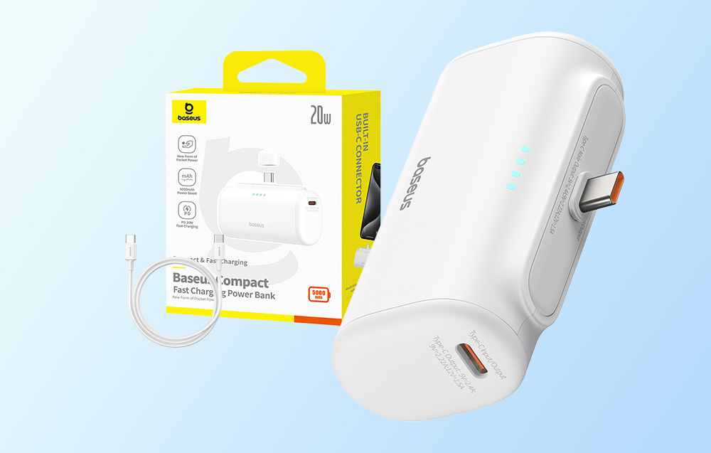 Powerbank Baseus Compact 5000 mAh, 20 W, USB-C (balta) aprašymas - Prekės nuotrauka Powerbank Baseus Compact 5000 mAh, 20 W, USB-C (balta) aprašymas - Prekės nuotrauka