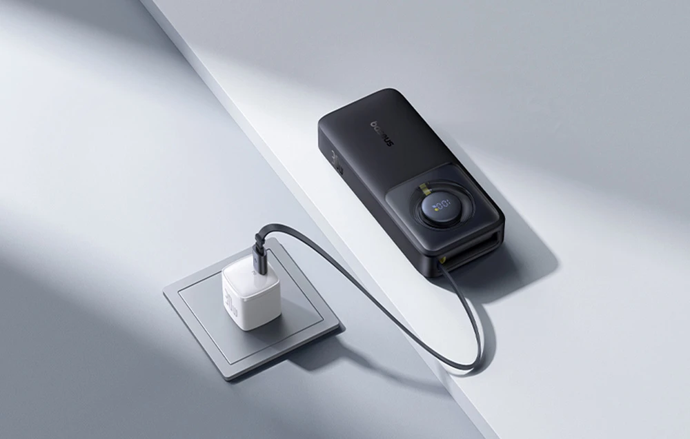 Baseus Free2Pull 10000mAh 30W powerbank su USB-C port and retractable USB-C kabeliu – juodos spalvos aprašymas - Prekės nuotrauka