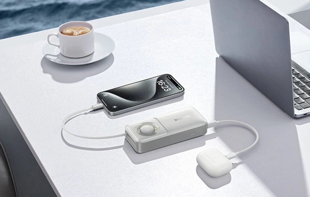Baseus „Free2Pull“ 10000 mAh 30 W išorinė baterija su USB-C prievadu ir ištraukiamu USB-C laidu – pilkos spalvos aprašymas - Prekės nuotrauka