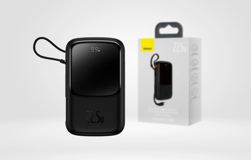 Powerbank Baseus Qpow PRO su laidu, 10000mAh, 22.5W (juodas) aprašymas - Prekės nuotrauka Powerbank Baseus Qpow PRO su laidu, 10000mAh, 22.5W (juodas) aprašymas - Prekės nuotrauka