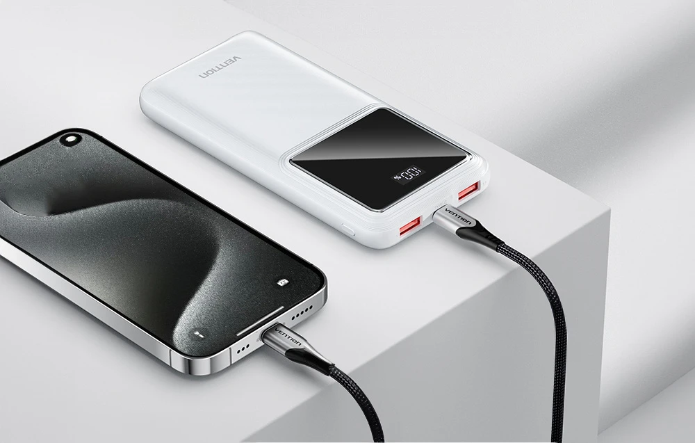 Vention Powerbank, ventiliacija, FHKW0, 10000 mAh, mikro USB, USB-C, 2xUSB-A, 22.5 W (balta) aprašymas - Prekės nuotrauka