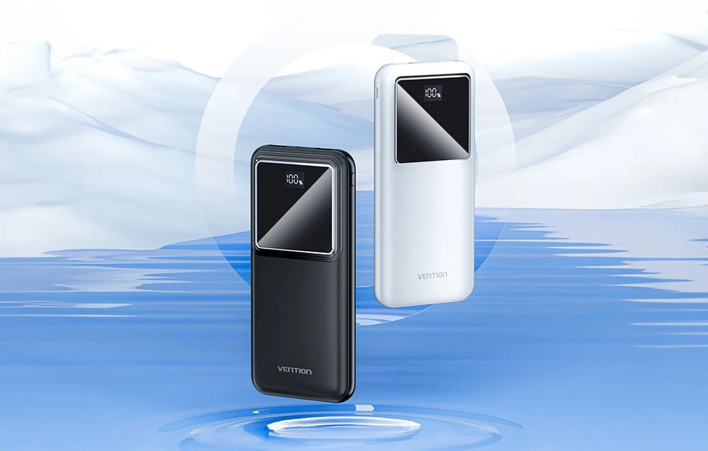 Vention Powerbank, ventiliacija, FHKW0, 10000 mAh, mikro USB, USB-C, 2xUSB-A, 22.5 W (balta) aprašymas - Prekės nuotrauka