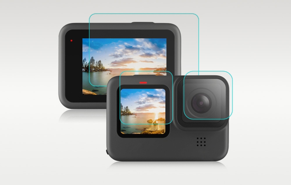 Puluz 9H Tempered Glass Screen Protector for GoPro HERO12/11/10 Juodas aprašymas - Prekės nuotrauka