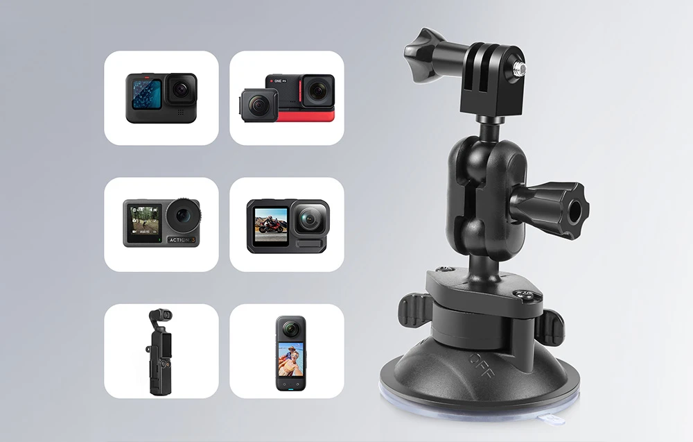 PULUZ suction cup mount for sports cameras (DJI, GoPro, Insta360) PU545B (juodas) aprašymas - Prekės nuotrauka PULUZ suction cup mount for sports cameras (DJI, GoPro, Insta360) PU545B (juodas) aprašymas - Prekės nuotrauka