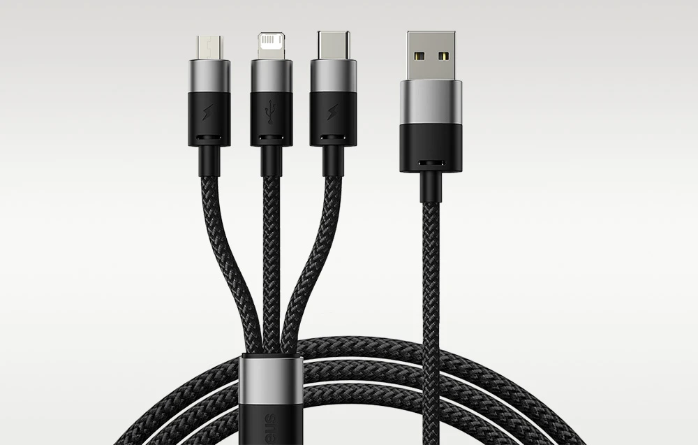 Greitas įkrovimas USB - M+L+C Baseus StarSpeed 3.5A 0.6m - Juodas aprašymas - Prekės nuotrauka