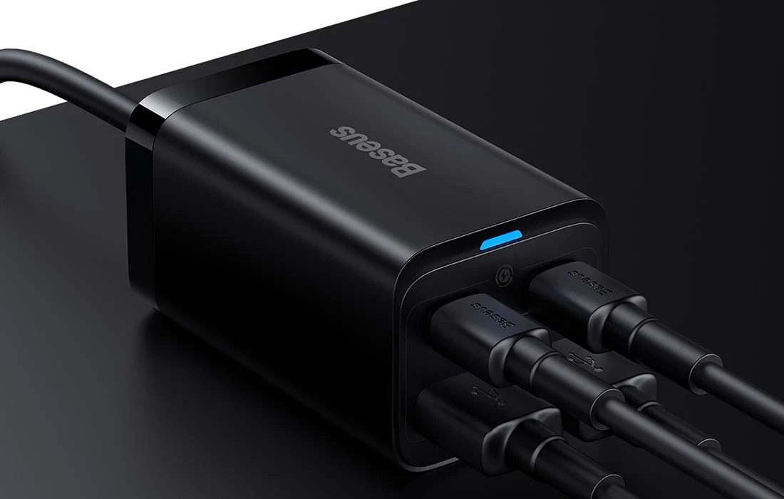 Baseus Sieninis įkroviklis GaN3 Pro 65W 2xUSB + 2xUSB-C QC4+ PD3.0 su USB-C 1.5m laidu, juodas aprašymas - Prekės nuotrauka Baseus Sieninis įkroviklis GaN3 Pro 65W 2xUSB + 2xUSB-C QC4+ PD3.0 su USB-C 1.5m laidu, juodas aprašymas - Prekės nuotrauka