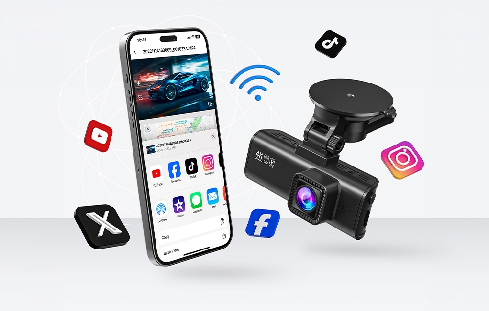 Vaizdo registratorius - REDTIGER F7NP 4K + 1080P 128 GB Wi‑Fi Vaizdo registratorius aprašymas - Prekės nuotrauka