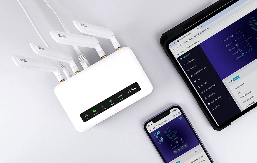 Maršrutizatorius GL.iNet GL-X2000 4G LTE CAT12 Wi‑Fi 6 Dvi SIM Kortelės aprašymas - Prekės nuotrauka